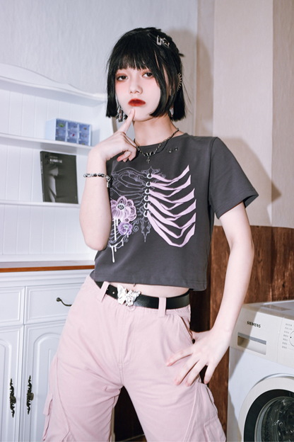 Style Short Flower Top Dark Bone