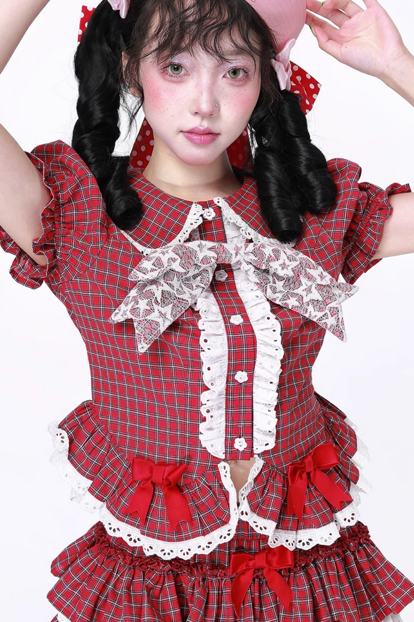 レトロトップスリーブチェックパフ