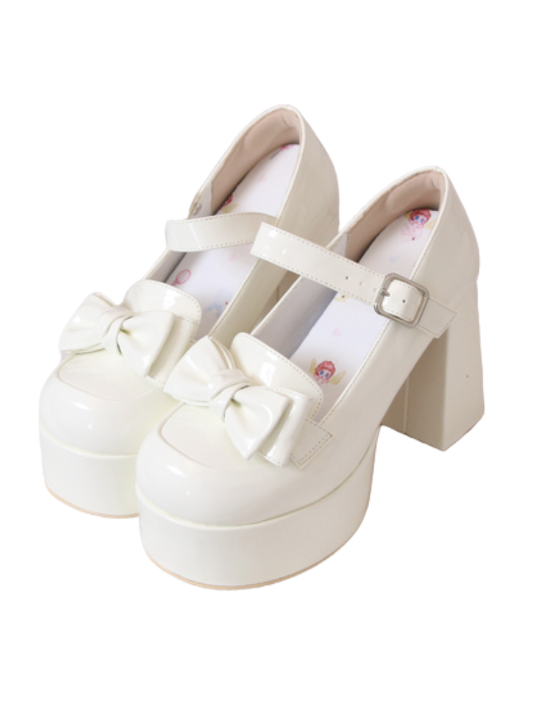 Lolita Single Heel Round High Ribbon Toe