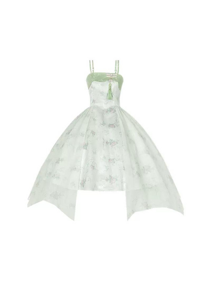 Kleid China Print Bambus Vorbestellung Blumen Blumen Hosenträger