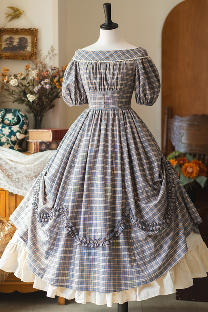 チェックレトロワードロリータペチコートドレスフォレスト+