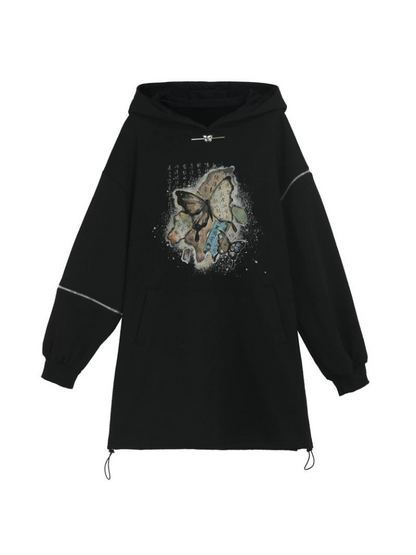 China Sweatshirt Zip + Black Parka Butterfly Dress Design Hoodie Cropped