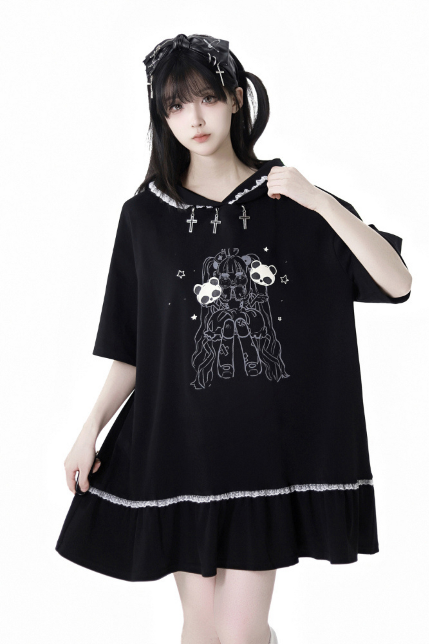 ウォーマーズ ルーズドレス ハーフトップ フード付きネクター + フリルレッグパンツ