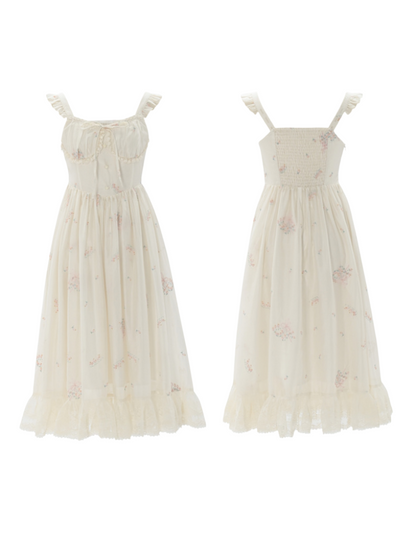 ショルダーフリルフリルフローラルレースドレスプリントジャケットロマンチック