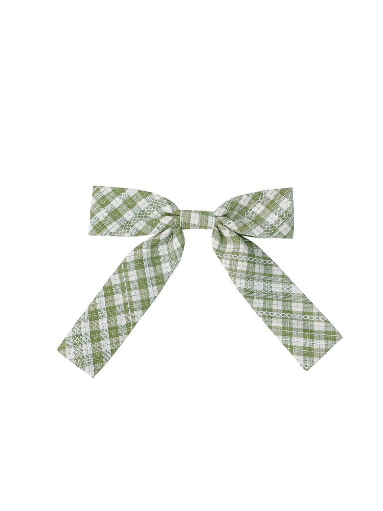 Collar Dress Shirt Ribbon Check + Set Ruffle French Shoulder Green Ruffle Forest