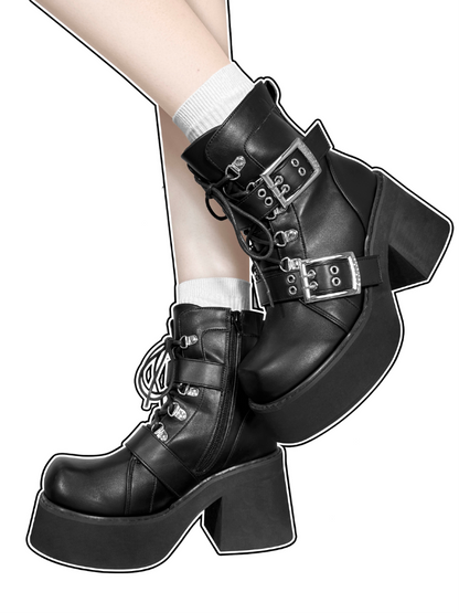 Short Punk Matte Plat Square Subculture Toe y2k Black Boots