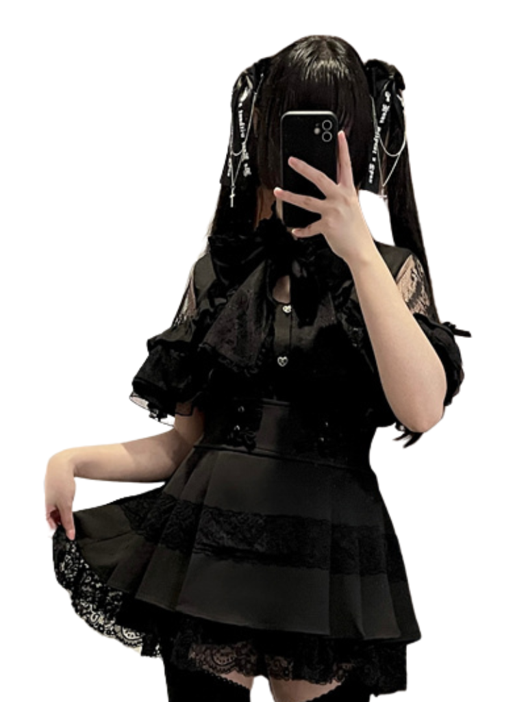 シャツ シアーリボン ショルダーレース