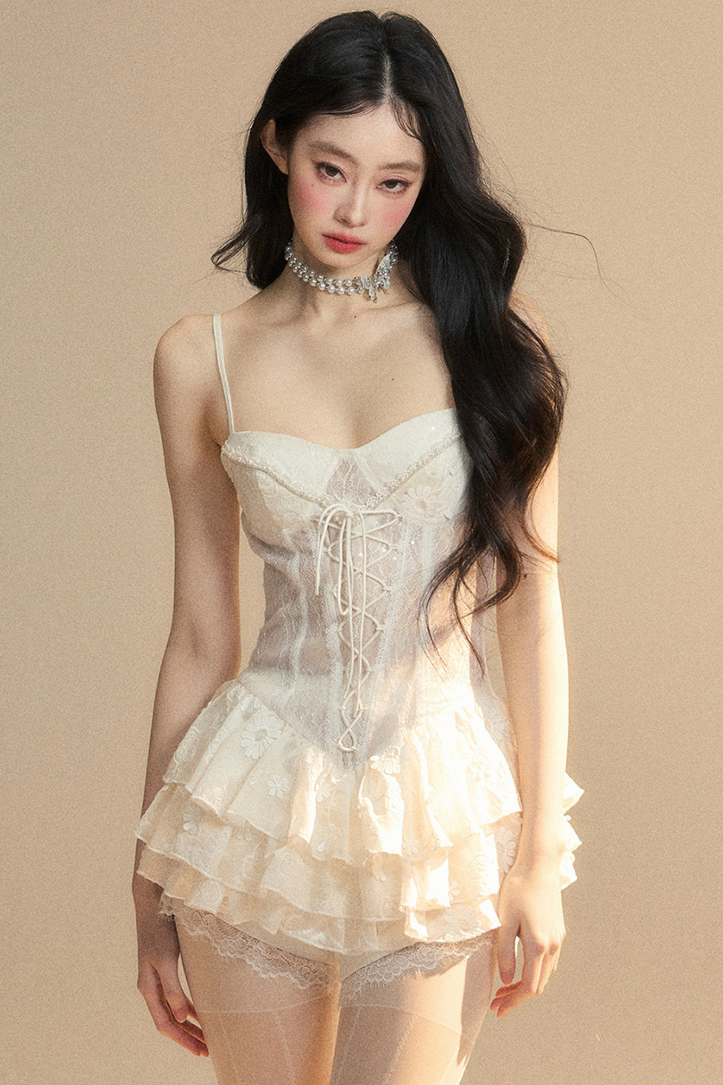 One-Shoulder French Cami Spitzenkleid Soul