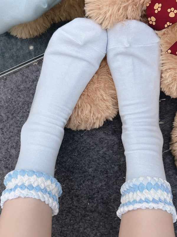 Kalbsrote/Gelbe/Blaue/Weiße Lolitasocken