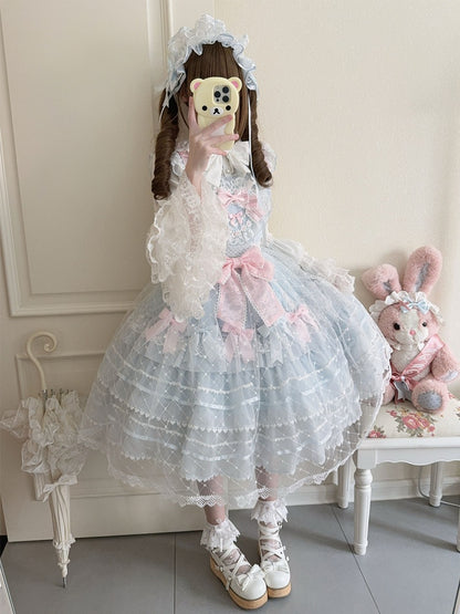 Overlay Jumper Flower Skirt Heart Princess Hem Bodice Lolita Applique Blue