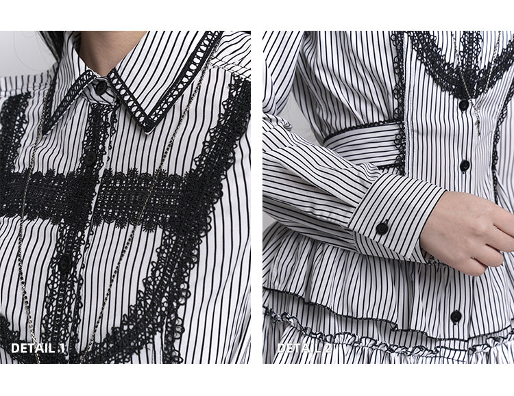 Skirt Black Gothic and White Tiered Lace Cross