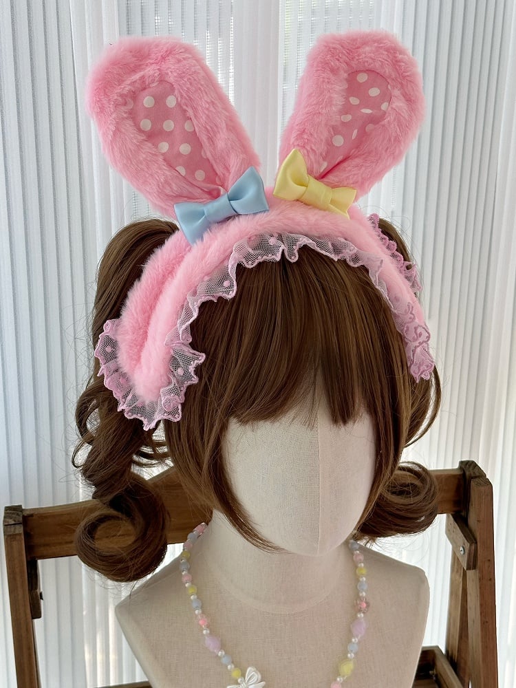 Bunny Plush Pink Yellow Ears / Hairband