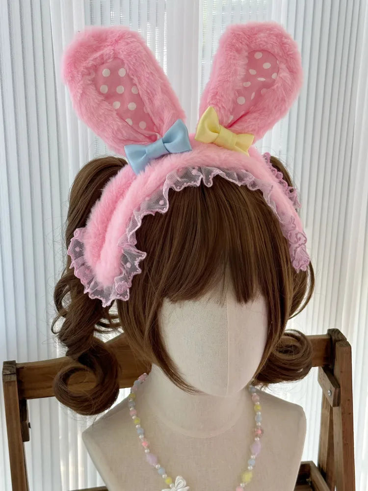 Pink Plush Bunny Ears Hairband