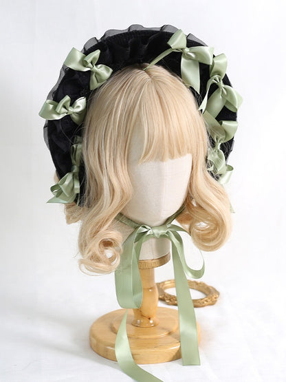 Lolita With Detachable Bowknots Bonnet Colors Lace-Trimmed Black 8