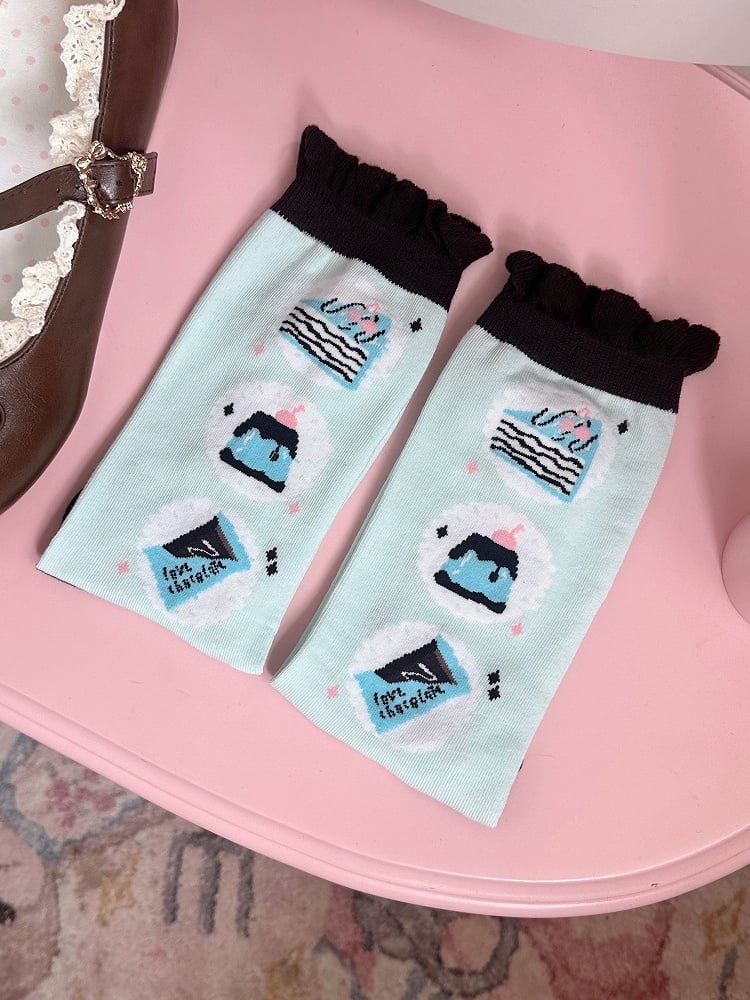 Mint Print Jelly Cake Chocolate Lolita Calf Socks Green