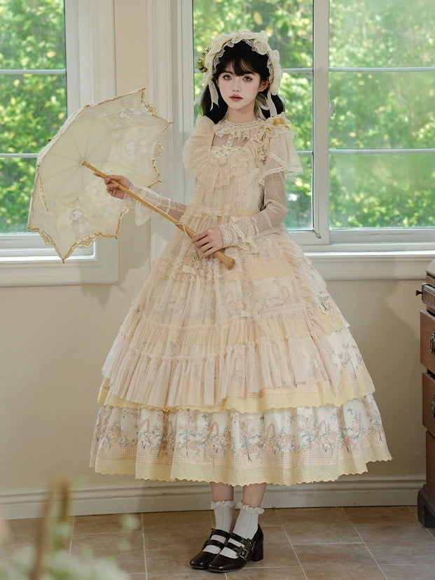 Überkleid und Rüschendetails Beige Trim Style Dots Tüll Schleife Hausrosa