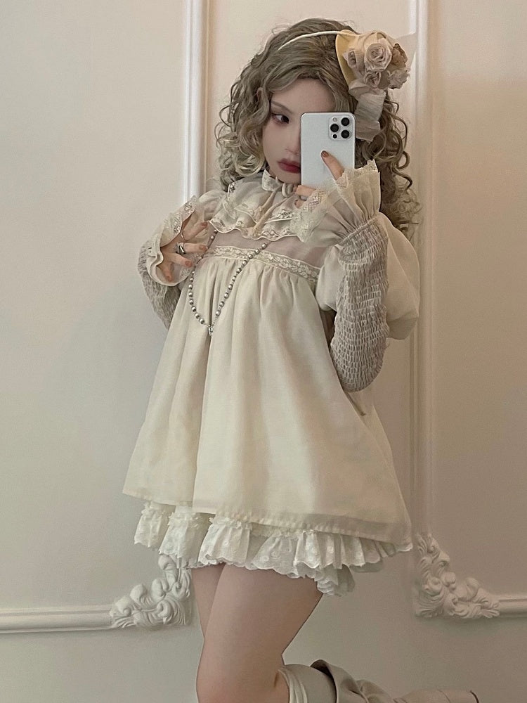 Sleeves Ruff Puff Beige Collar Blouse Lolita