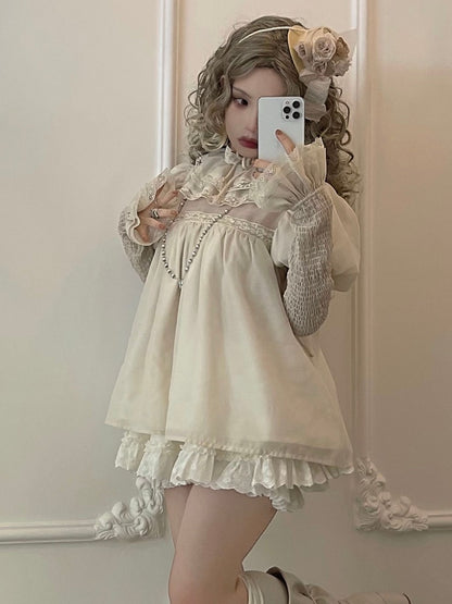 Sleeves Ruff Puff Beige Collar Blouse Lolita