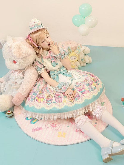 Bunny Collar Dress Pan Lolita Maid Blue Print Cupcake Peter and Pink
