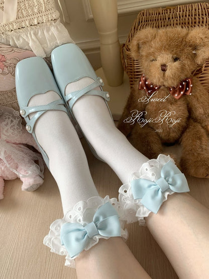 Lace-Trimmed White Ankle Socks with Bows, 4 Shades - ROJI ROJI