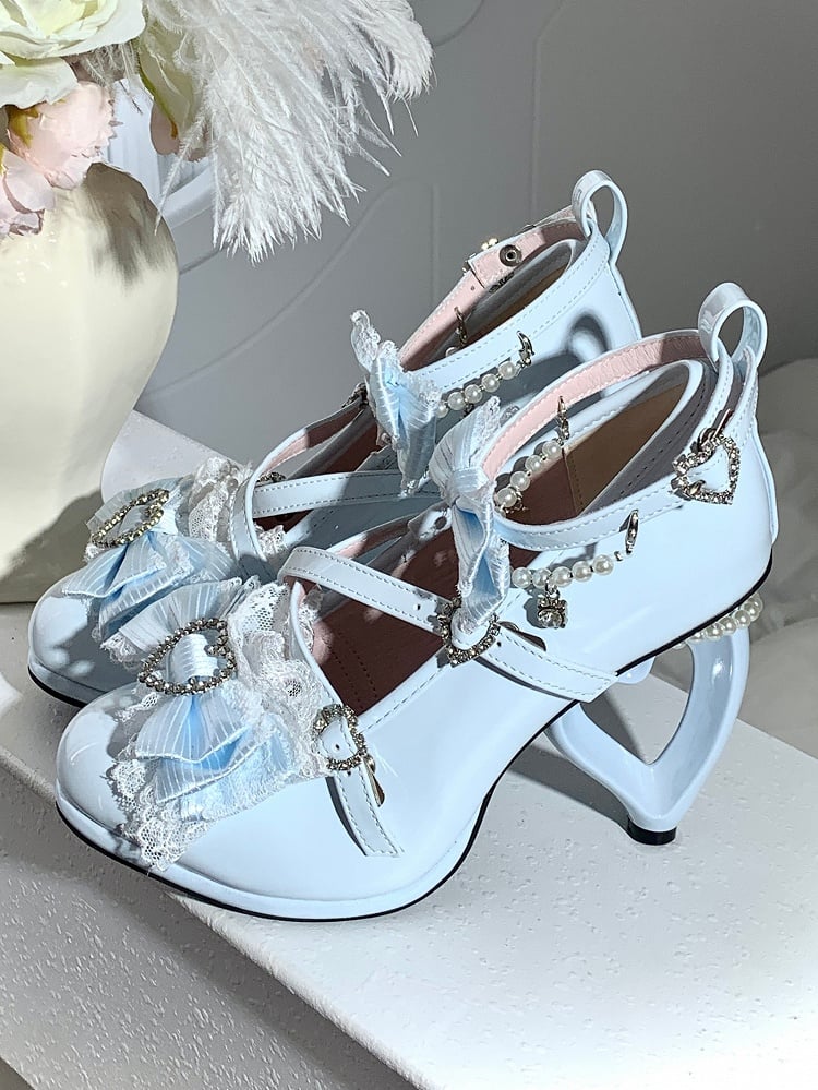 Bow Lolita Trimmed High-heel - Lace Hime Blue Shoes