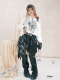 Plaid Hem Handkerchief Size Embroidered Lace with Black Skirt Layer Patchwork Plus Star