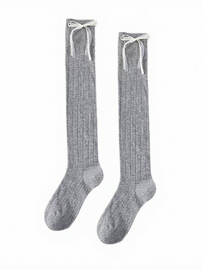 Striped Calf Socks with White Bowknot - ModaSwings