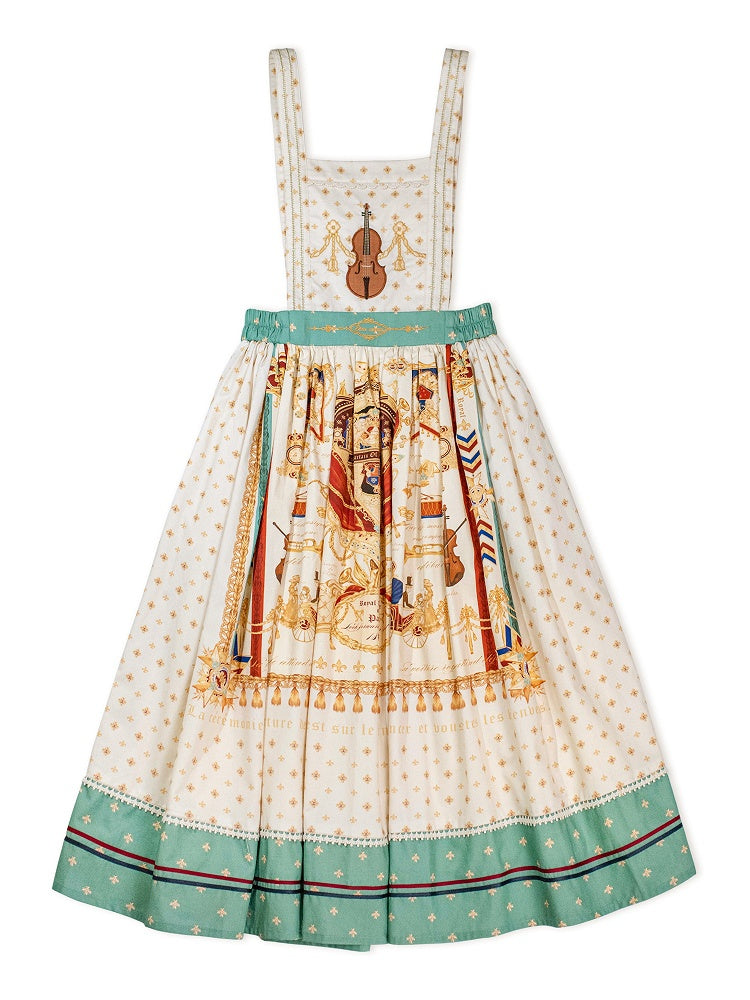 White Musical Print Overall Dress with Detachable Straps - Crucis Universal Tailor Company