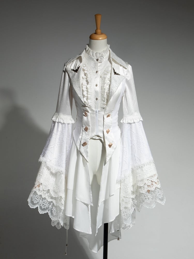 White Ruffle Fashion Gothic Detachable Cascading Train Lolita Waistcoat Ouji with