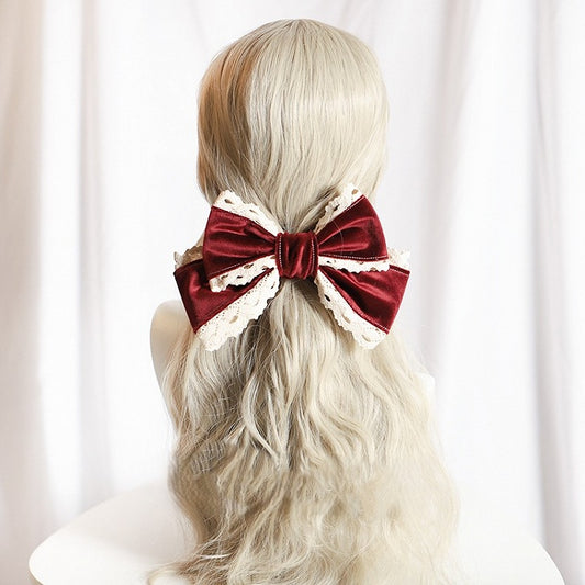 Trim Sweet Velvet Color Bow Hairclip Lolita 4 Lace Options