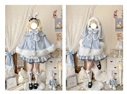 Coat with and Winter Bunny Lolita Blue Lining Sweet Ears Plush Cape