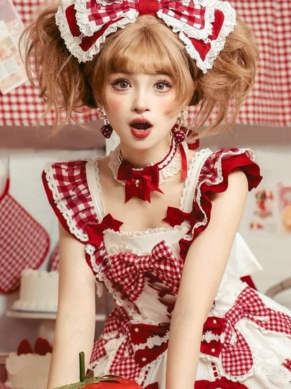 Pendant and Heart-shaped Lolita Red/Pink/Blue with Choker Lace Bow