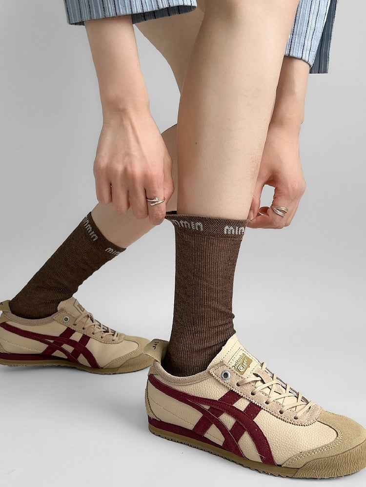 White/Brown/Black/Khaki Letter Embroidered Socks