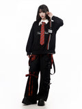Black Straight-Leg Cargo Trousers with 3D Pockets - PINK SAVIOR