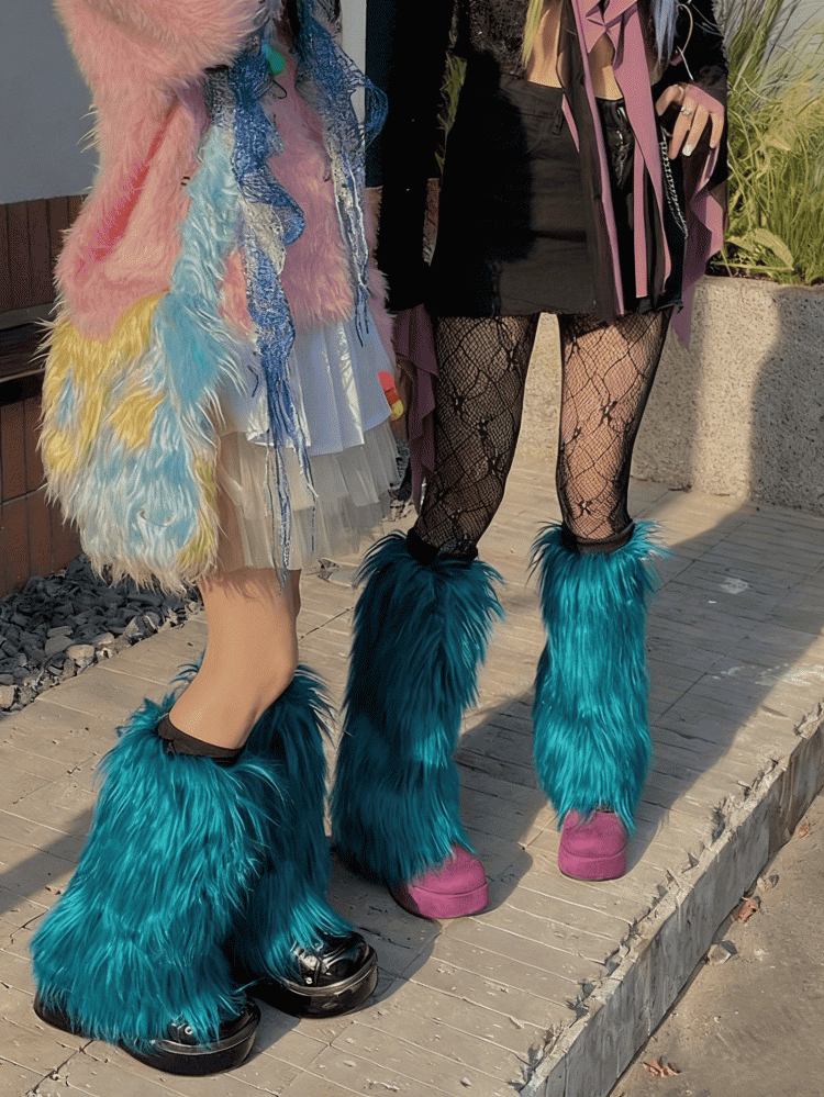 Blue Peacock Shaggy 20CM/30CM/40CM Warmers Leg Y2K