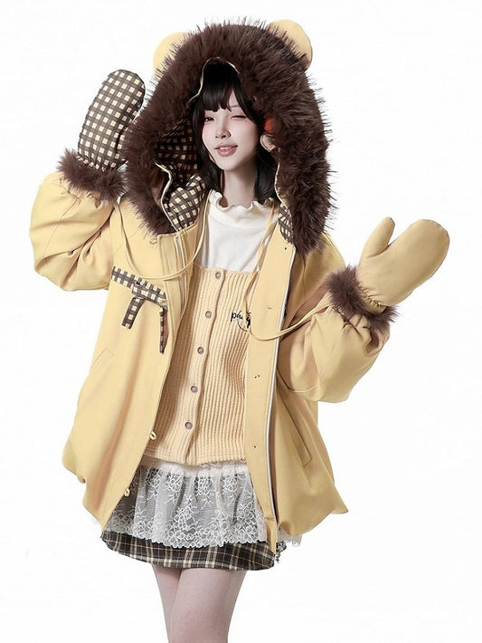 Hooded Hem Jacket Yellow Bubble -