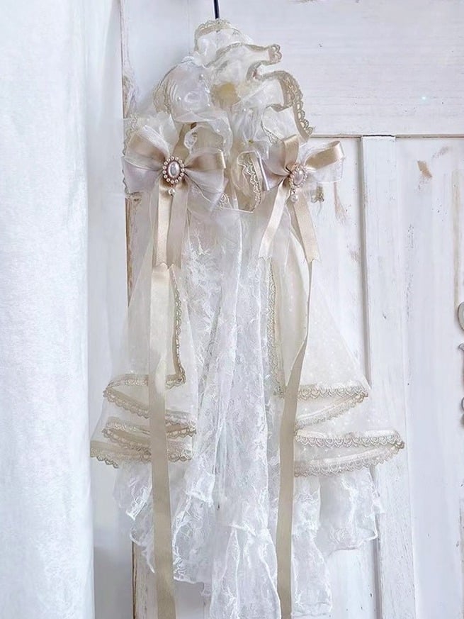 Hairband with Veil and Accents Flower Bead Lolita