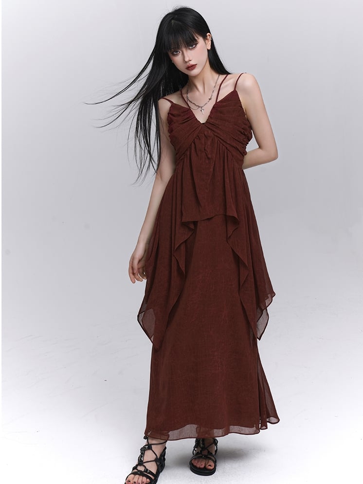 レッド Vネック ヘム ハンカチトップ キャミソール ダーク