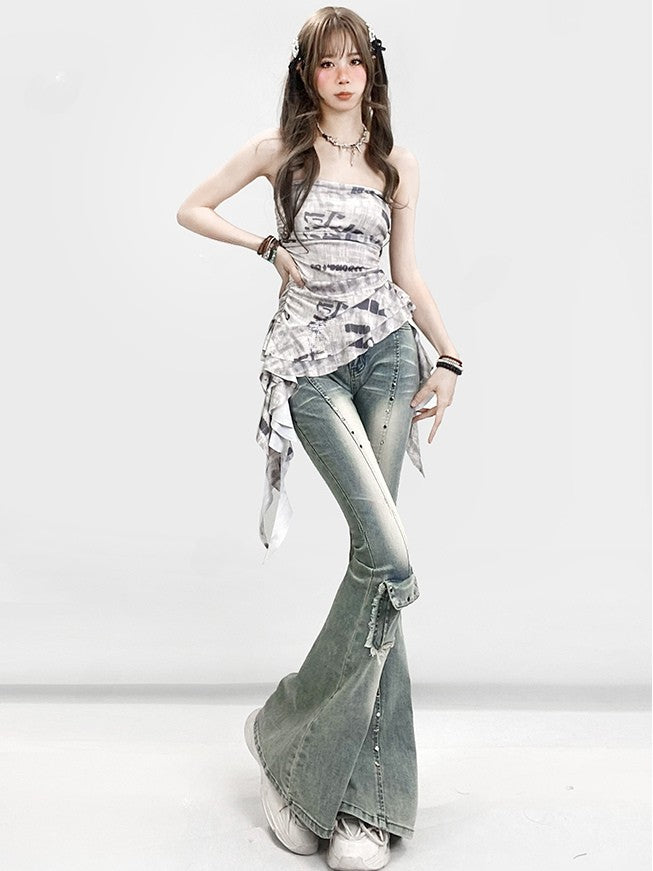 ストラップレス アシンメトリープリント ホワイトトップレター グラマラスヘム ビタースウィート