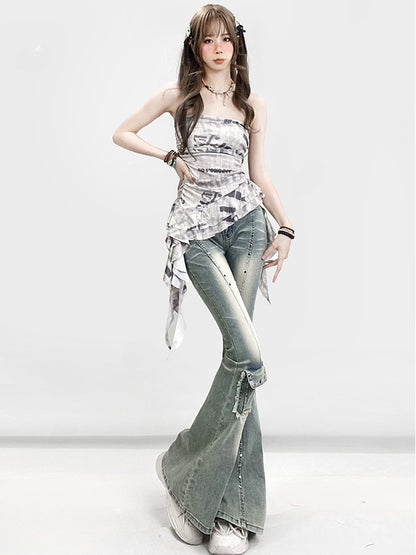 ストラップレス アシンメトリープリント ホワイトトップレター グラマラスヘム ビタースウィート