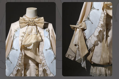 Bishop Sleeve Ouji Shirt and Striped Shorts Set with Angel Wing Collar - Unknown Star