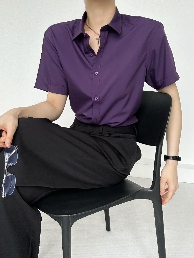 Ouji Lolita Button with Collar Purple Shirt Short-Sleeve Pointed