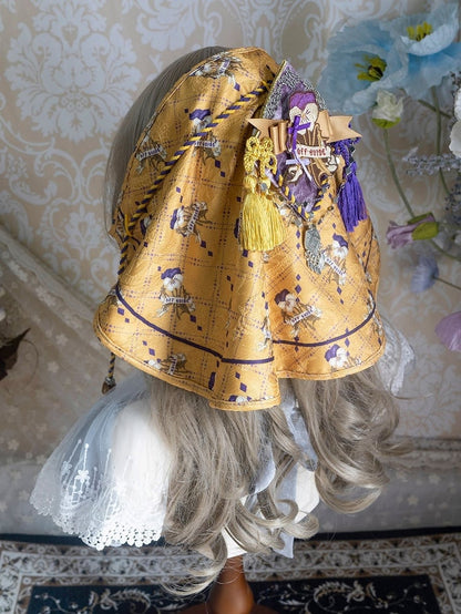 Yellow & Purple Lolita Hair Veil with Brooch Accessory - Neoludwig