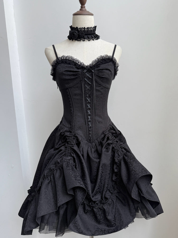 Skirt Lolita Corset Spaghetti Dress Straps Waist Jumper Black Gothic