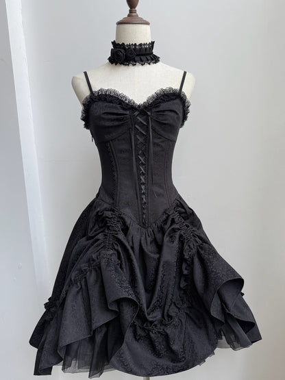 Skirt Lolita Corset Spaghetti Dress Straps Waist Jumper Black Gothic