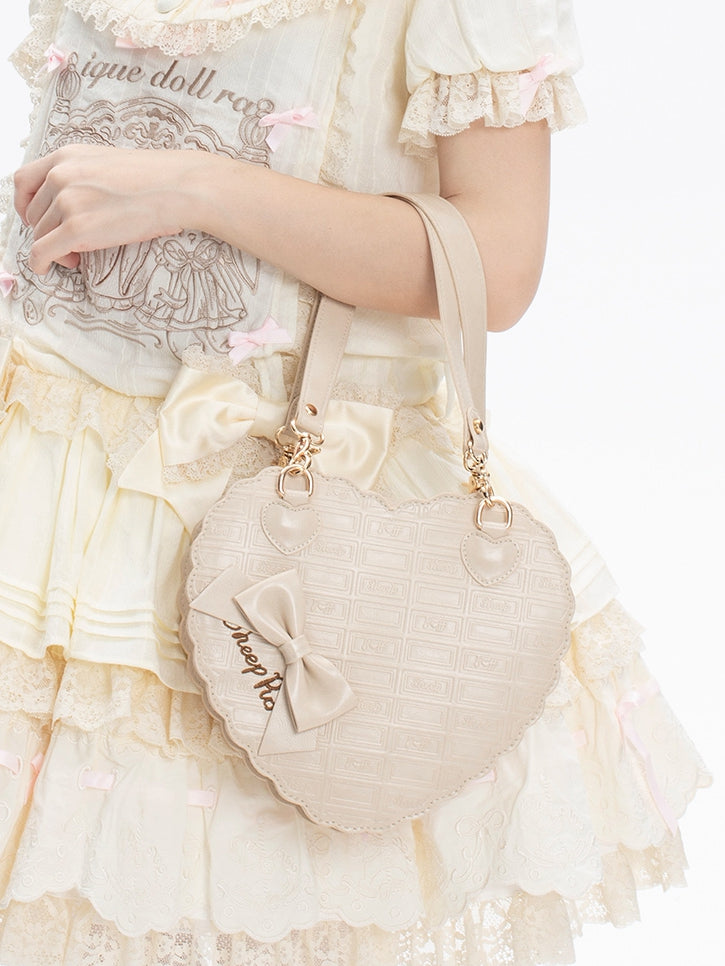 Chocolate Bag Lolita Motif Ash Gray Bow Heart-shaped in Sweet 3-Way Accents PU