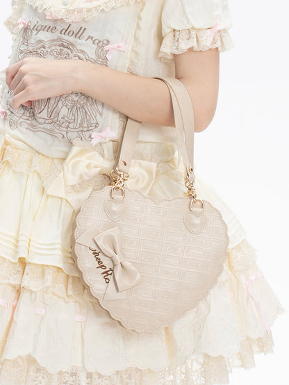 Chocolate Bag Lolita Motif Ash Gray Bow Heart-shaped in Sweet 3-Way Accents PU