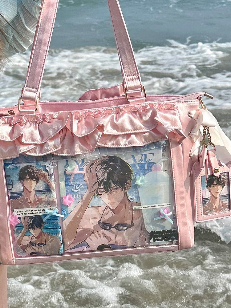 Mit Satin-Ita-Kartentaschenhalter, Schleife, rosa Riemen, Besätze, Rüschen zum Selbstbinden