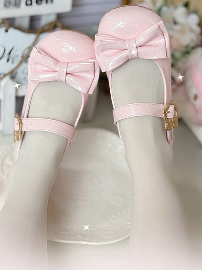 Janes Toe Round Design Pink Leather - PU Low-heel Mary