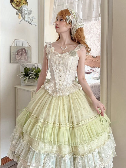 Ivory Bead Boned Corset Top Heart Jacquard Fabric - Amor Design